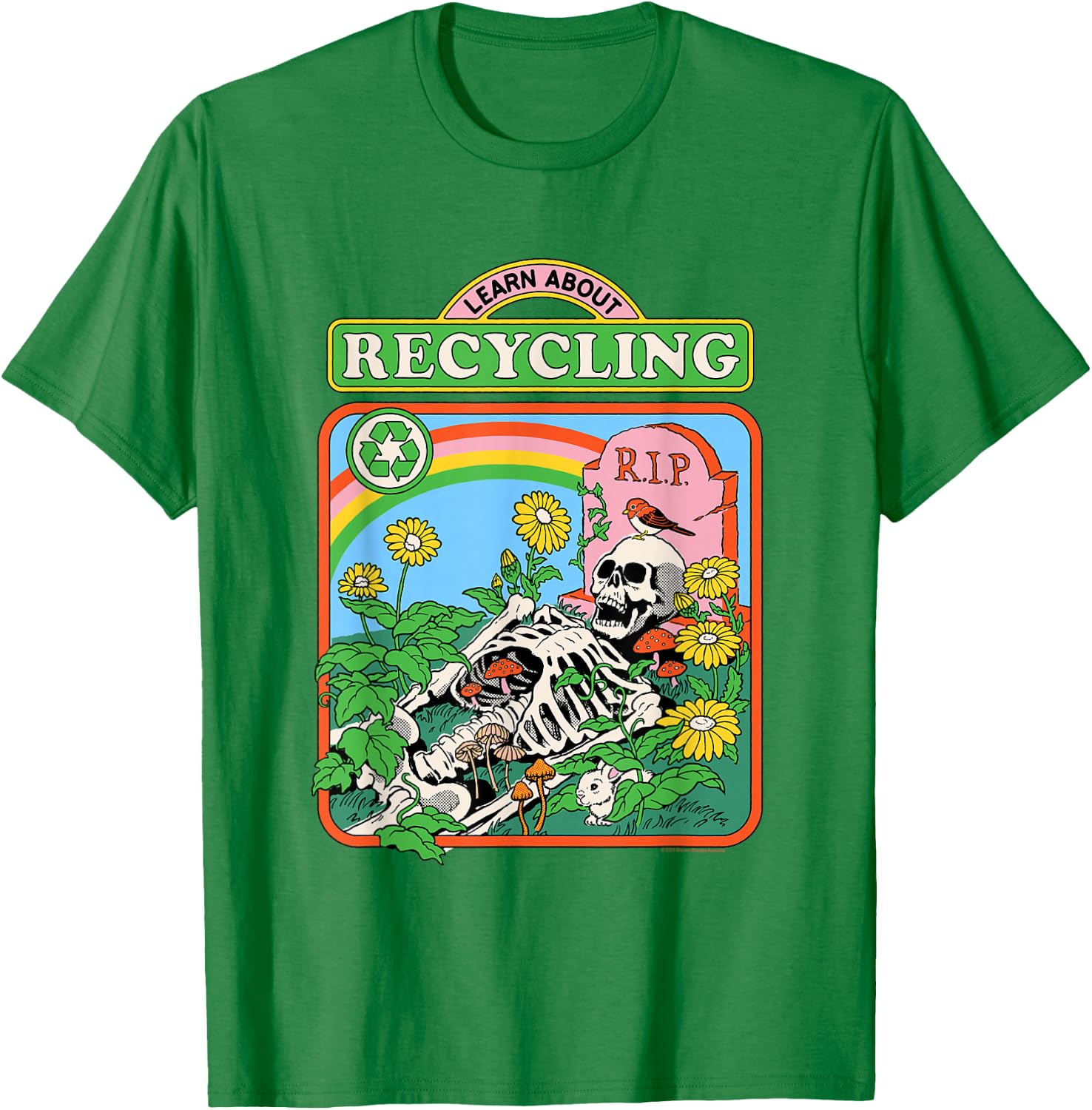 Steven Rhodes Learn Recycling Eco Skeleton Retro Dark Humor T-Shirt - T-Shirt | Irish Green