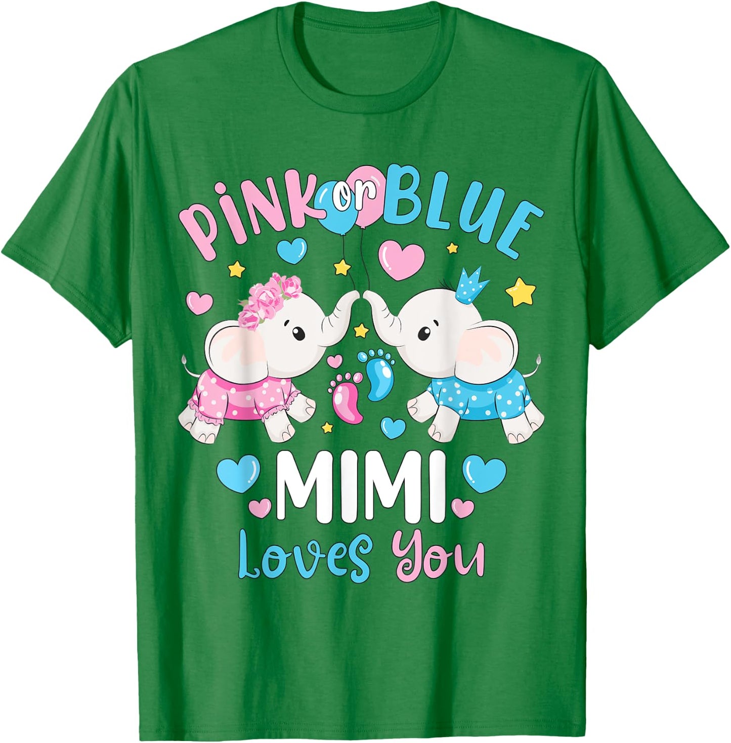 Pink or Blue Mimi Loves You Gender Reveal Elephant T-Shirt - T-Shirt | Irish Green