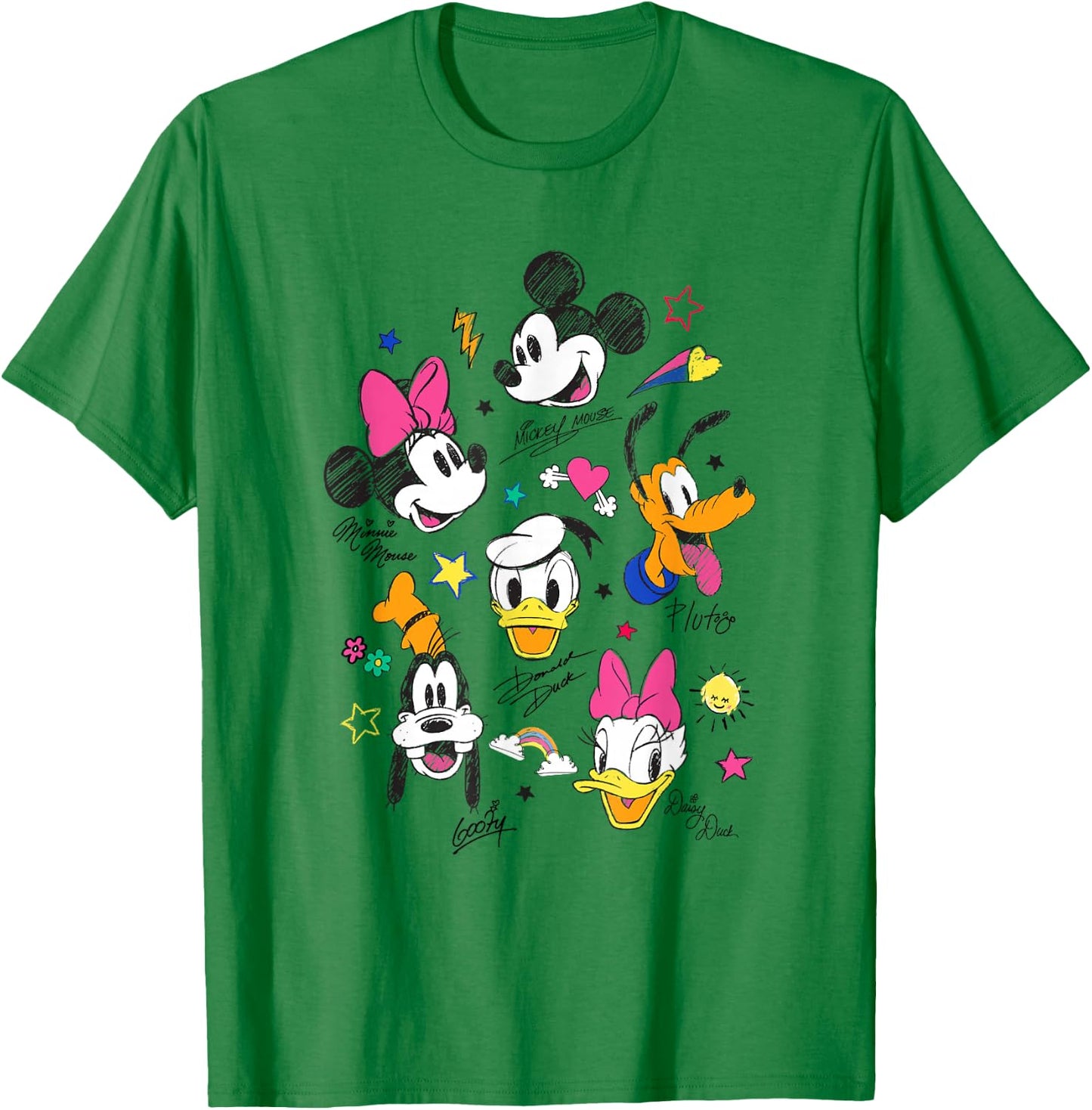Disney Mickey and Friends Retro Doodle Best Friend Faces T-Shirt - T-Shirt | Irish Green