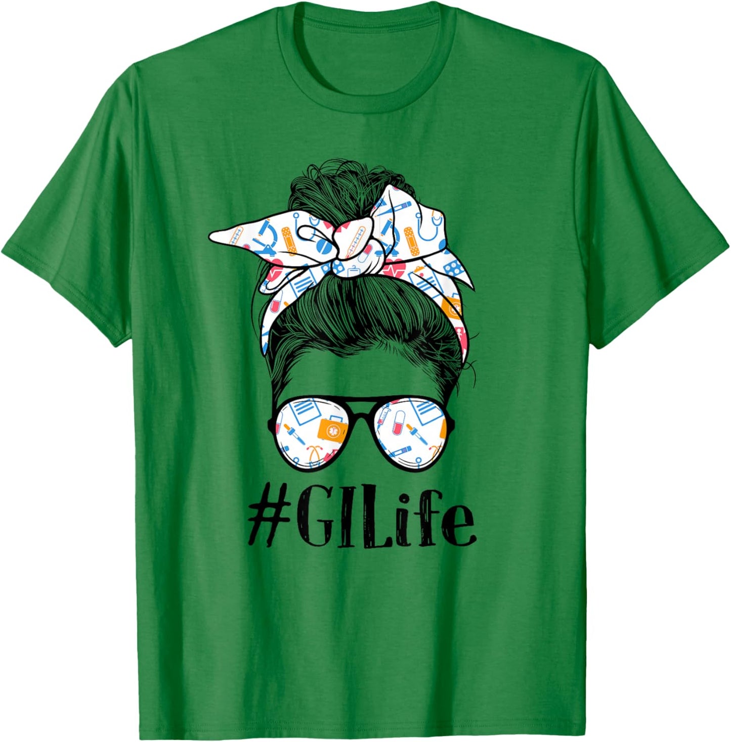 GI Gastroenterology Nurse Life Appreciation Day Messy Bun T-Shirt - T-Shirt | Irish Green