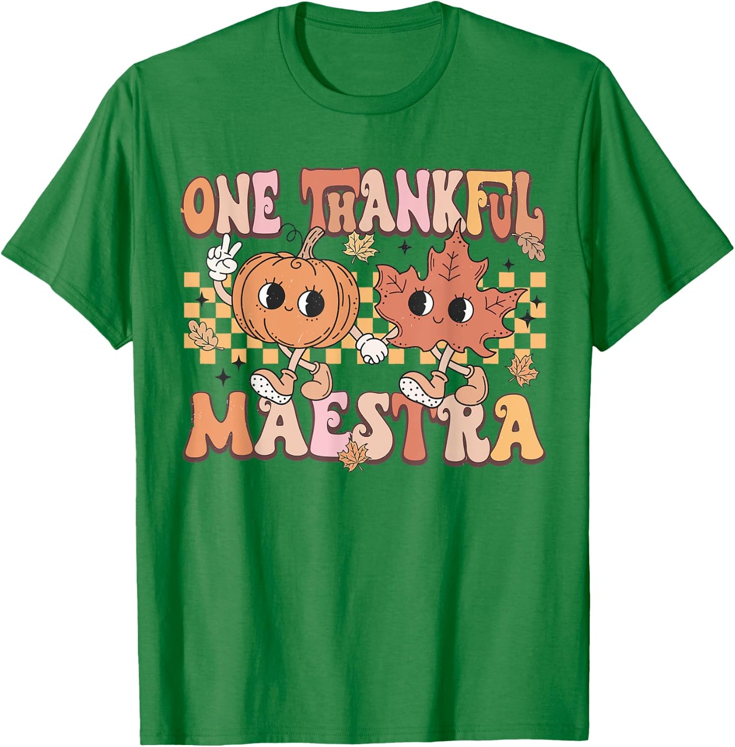 Retro Pumpkin One Thankful Maestra Fall Spanish Teacher T-Shirt - T-Shirt | Irish Green