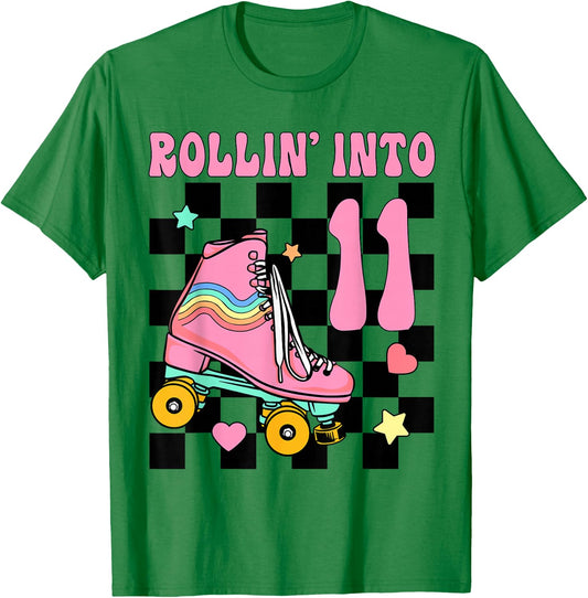 Rolling Into 11 Years Old Roller Skating Girl 11th Birthday T-Shirt - T-Shirt | Irish Green