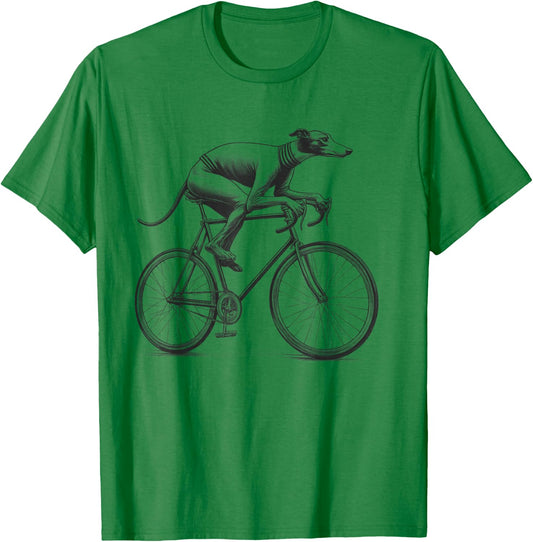 Italian Greyhound Dog Riding a Bike Bicycle Biker Cycling T-Shirt - T-Shirt | Irish Green