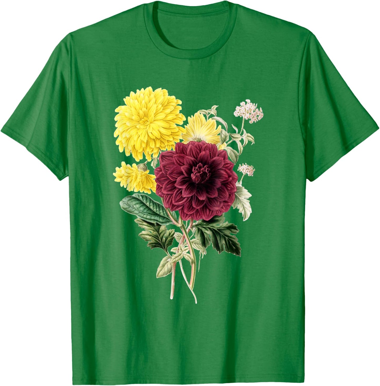 Dahlia Botanical Plant Bee Flower Annual Garden T-Shirt - T-Shirt | Irish Green