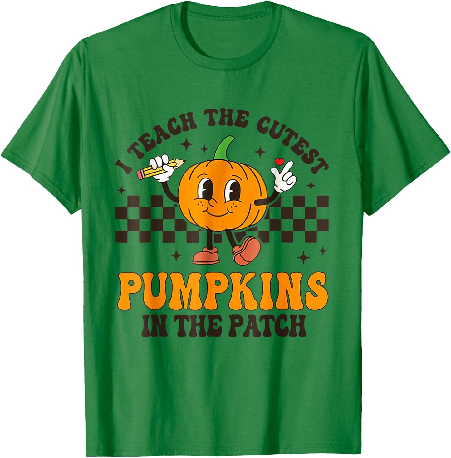 I Teach The Cutest Pumpkins In The Patch Groovy Teacher Fall T-Shirt - T-Shirt | Irish Green