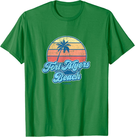 Vintage Fort Myers Beach Florida FL Classic 70s Retro Surfer T-Shirt - T-Shirt | Irish Green