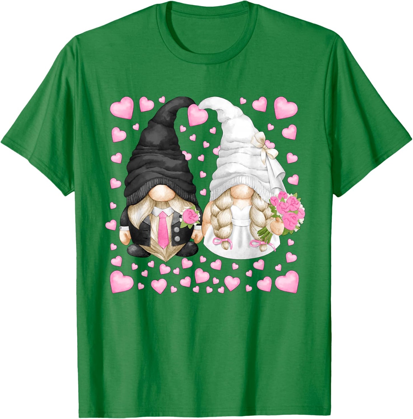 Cute Heart Pattern For Wedding Mr. Groom Mrs. Bride Gnome T-Shirt - T-Shirt | Irish Green