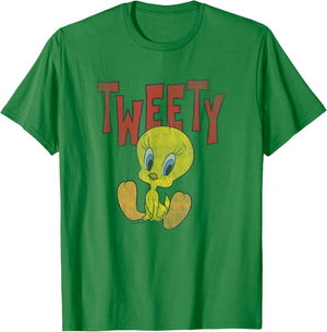 Looney Tunes Sitting Tweety Cute Portrait Distressed T-Shirt - T-Shirt | Irish Green