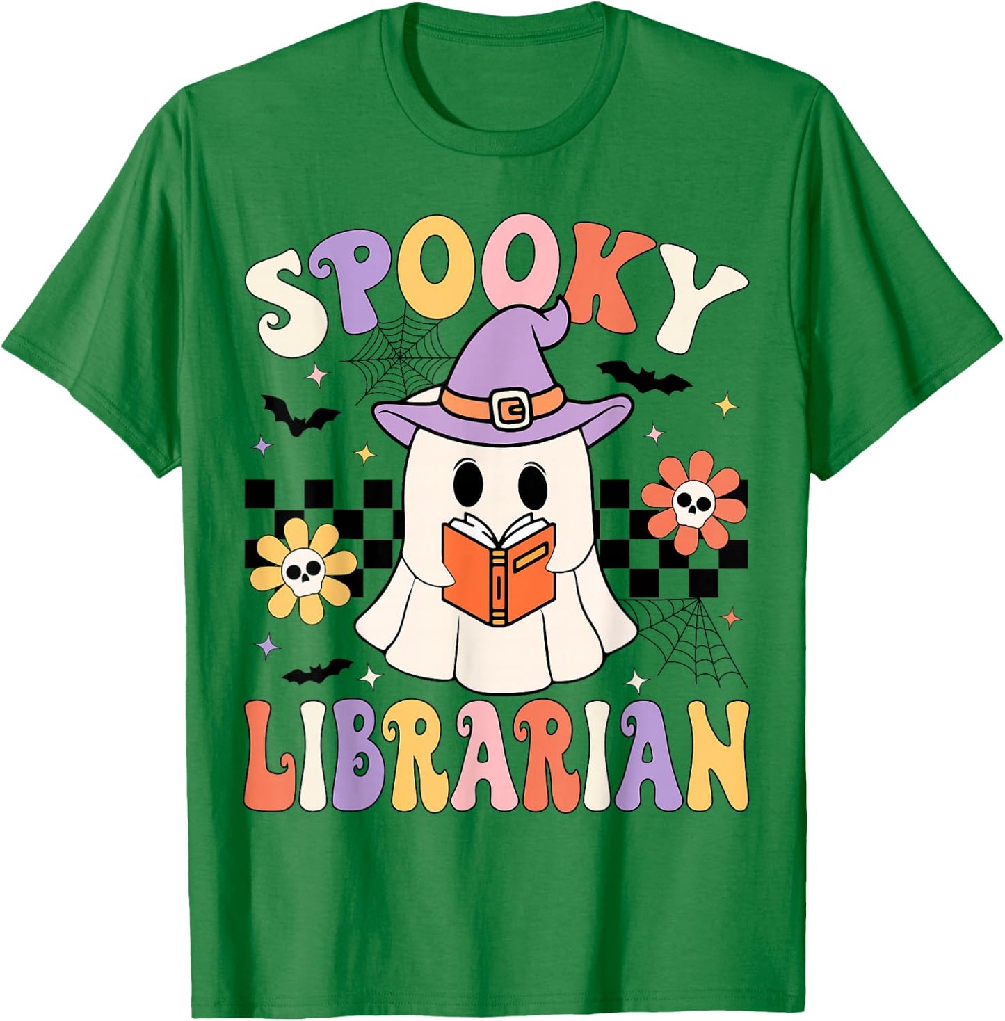 Groovy Spooky Librarian Halloween Library ghost Librarian T-Shirt - T-Shirt | Irish Green