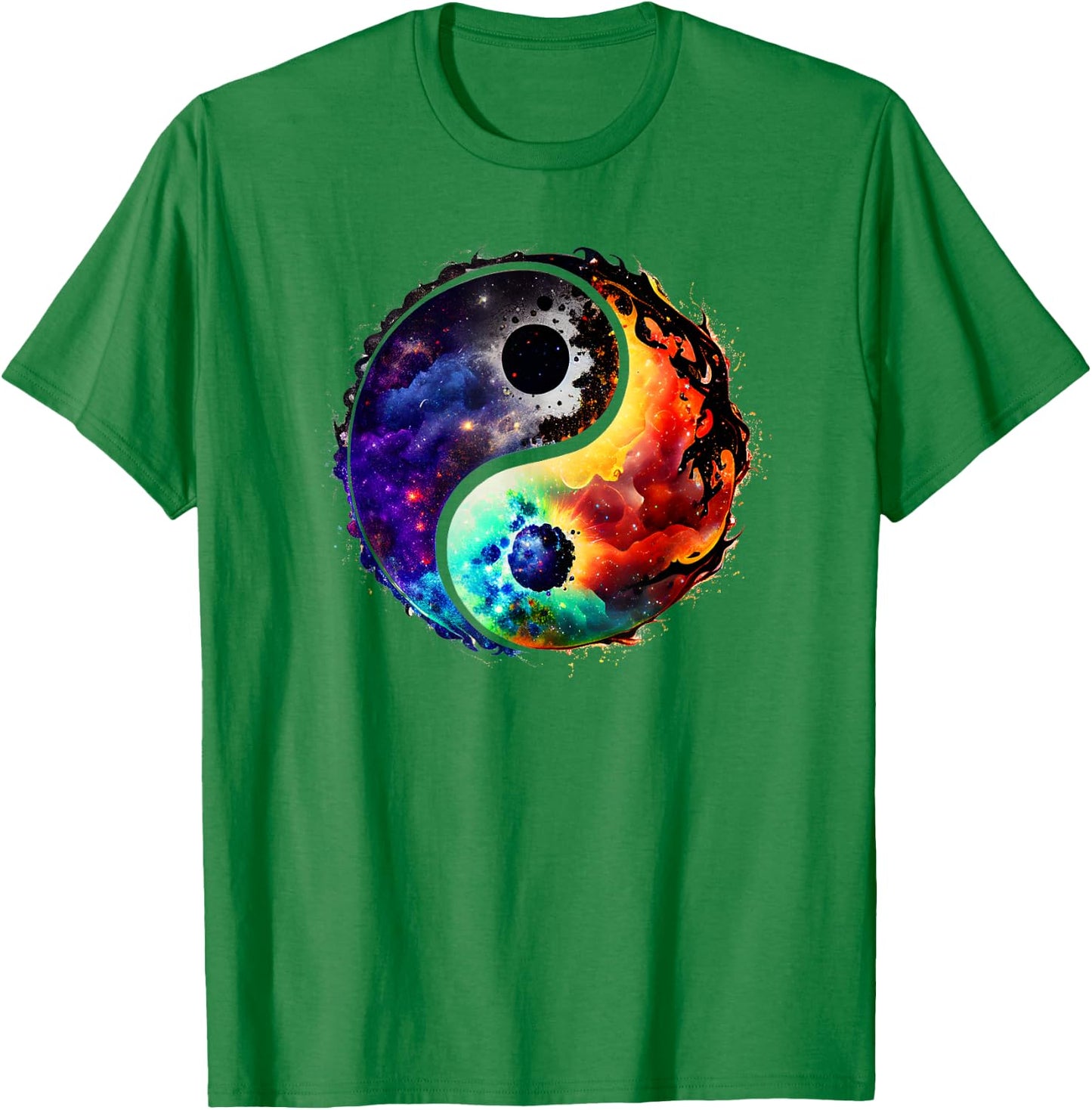 Yin Yang Feng Shui Ying Yang Zen Taijitu Colorful Galaxy T-Shirt - T-Shirt | Irish Green