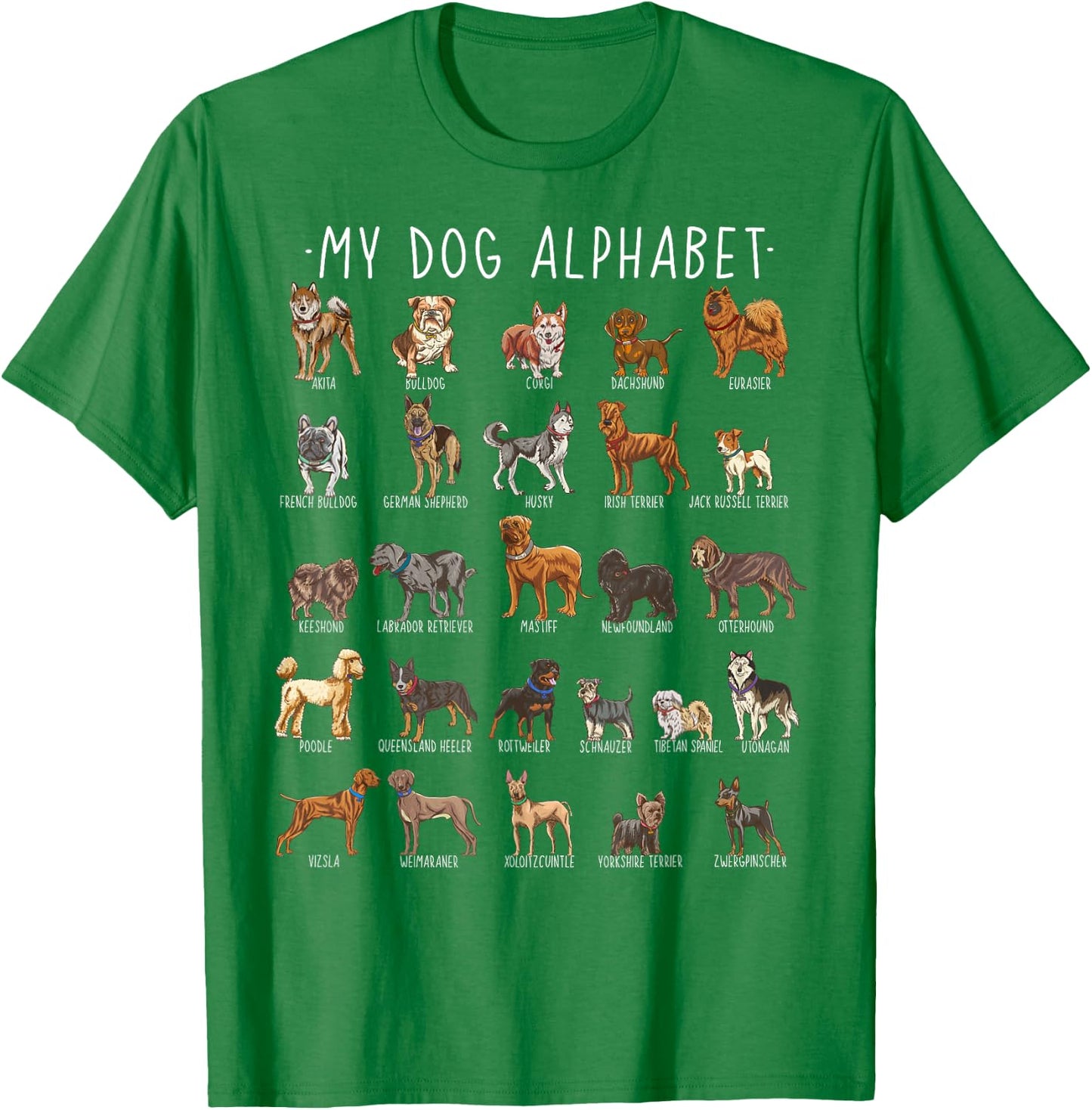 Types Of Dogs Alphabet - Dog Identification - A-Z ABC Women Kids T-Shirt - T-Shirt | Irish Green