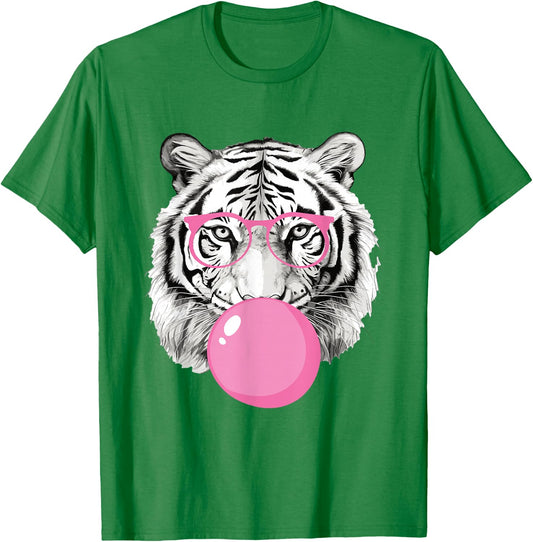Cool Big King Tiger Bubble Gum Glasses For Mama Women Lover T-Shirt - T-Shirt | Irish Green