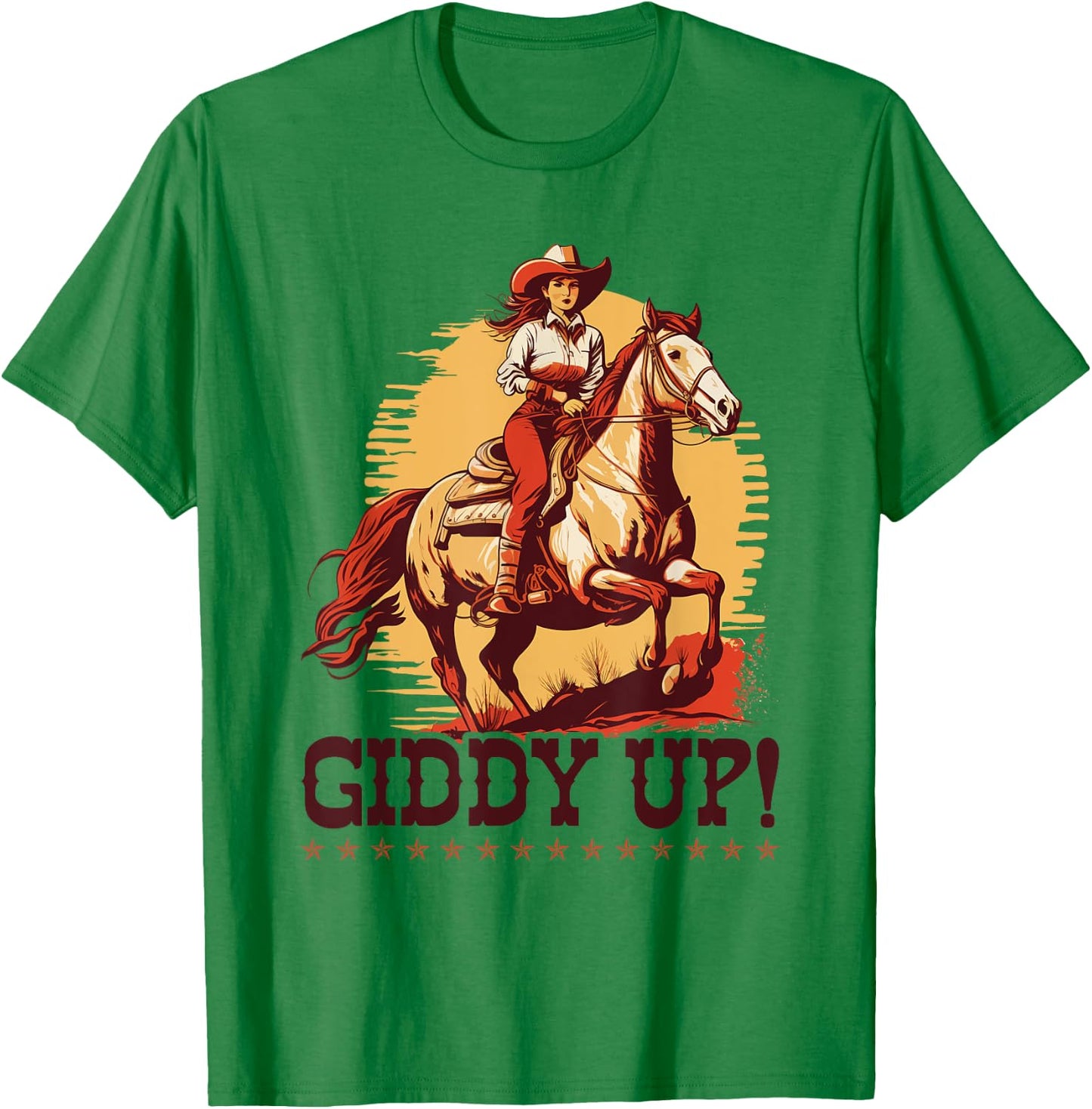 Country Giddy Up, Bronc Horse Riding Giddy Up Cowgirl T-Shirt - T-Shirt | Irish Green