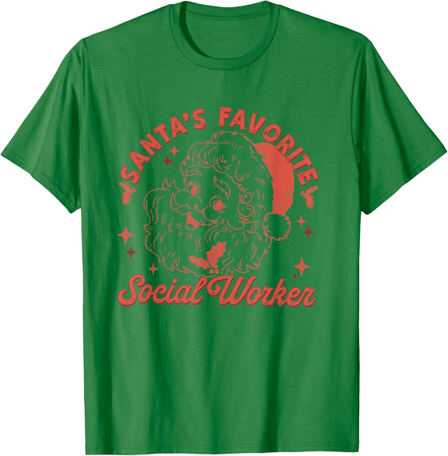 Retro Santa's Favorite Social Worker Christmas Social Worker T-Shirt - T-Shirt | Irish Green