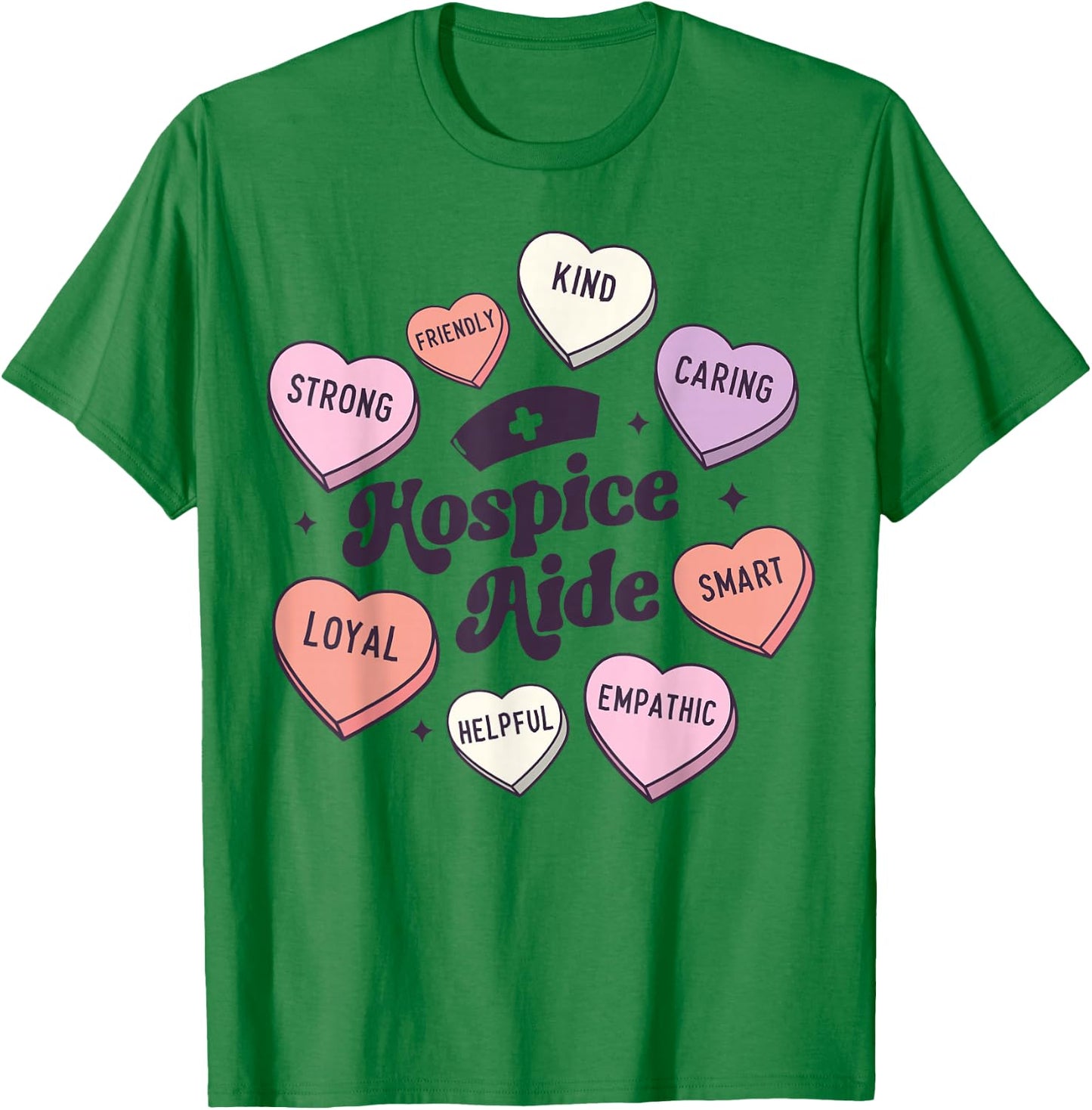 Hospice Aide Nursing Groovy Medical Valentines Day Hearts T-Shirt - T-Shirt | Irish Green