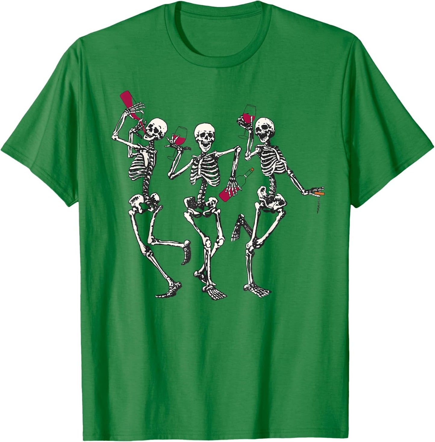 Dancing Skeletons funny Halloween easy costume drinking wine T-Shirt - T-Shirt | Irish Green