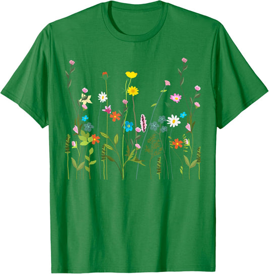 Women Wildflower Different Flowers Beautiful Floral Graphic Small T-Shirt - T-Shirt | Irish Green