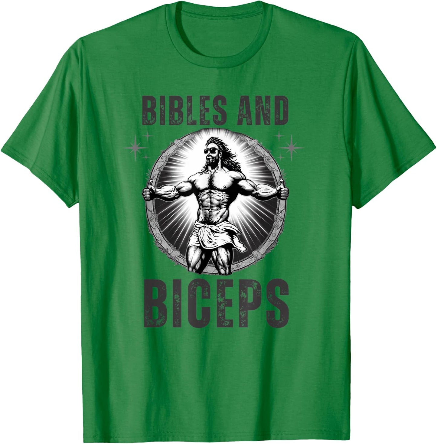 Bodybuilding Jesus Fitness Bibles And Biceps Funny Gym T-Shirt - T-Shirt | Irish Green