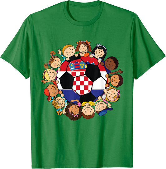 Croatia Soccer Ball Kids Toddler Girls Around Croatian Flag T-Shirt - T-Shirt | Irish Green