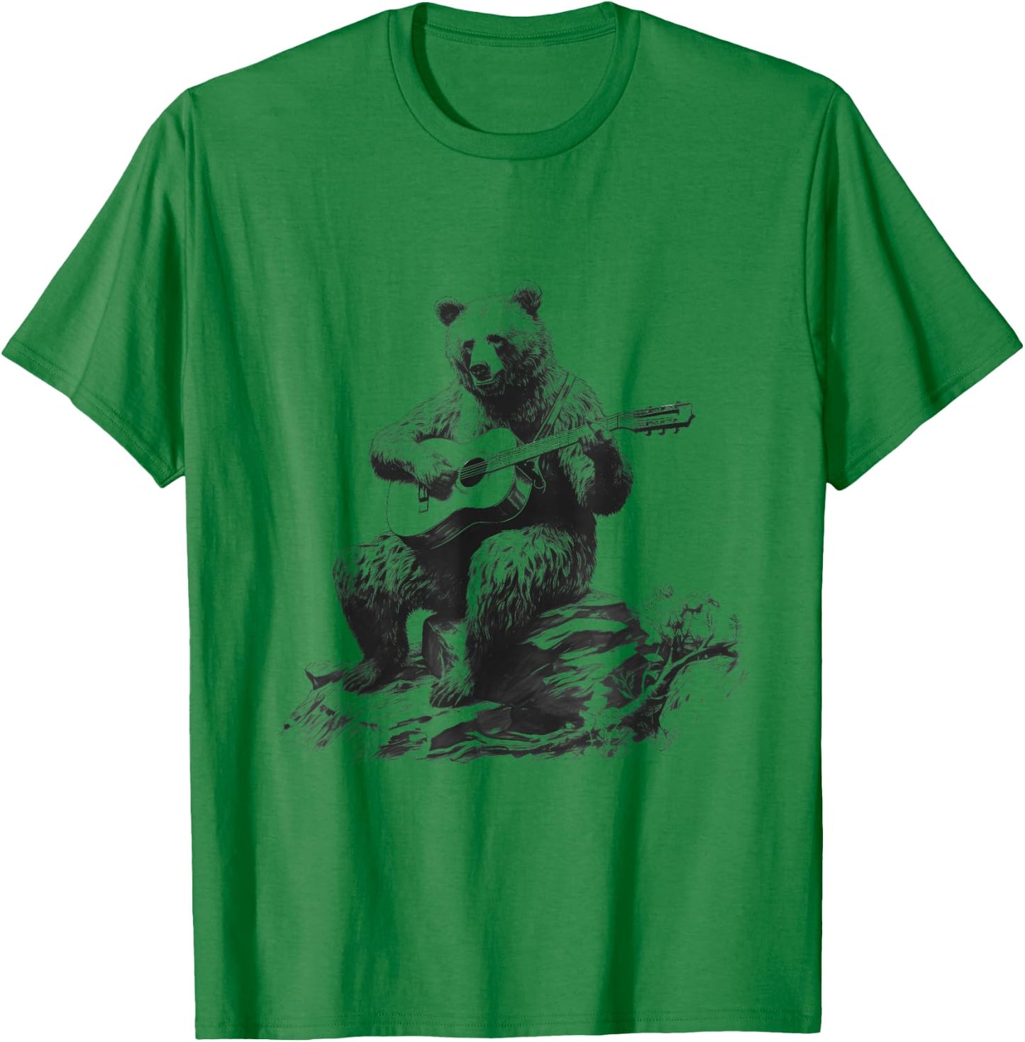 Bear Playing Acoustic Guitar Vintage Guitarist Music Lovers T-Shirt - T-Shirt | Irish Green