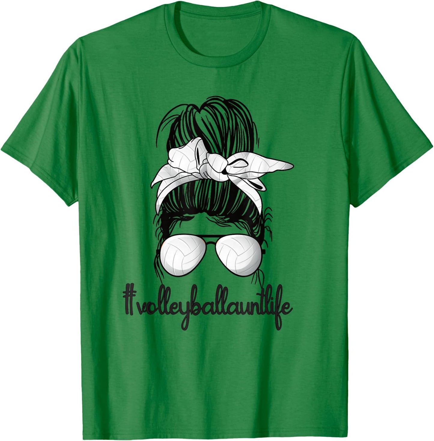 Volleyball Aunt Life Messy Bun Proud Volleyball Auntie T-Shirt - T-Shirt | Irish Green