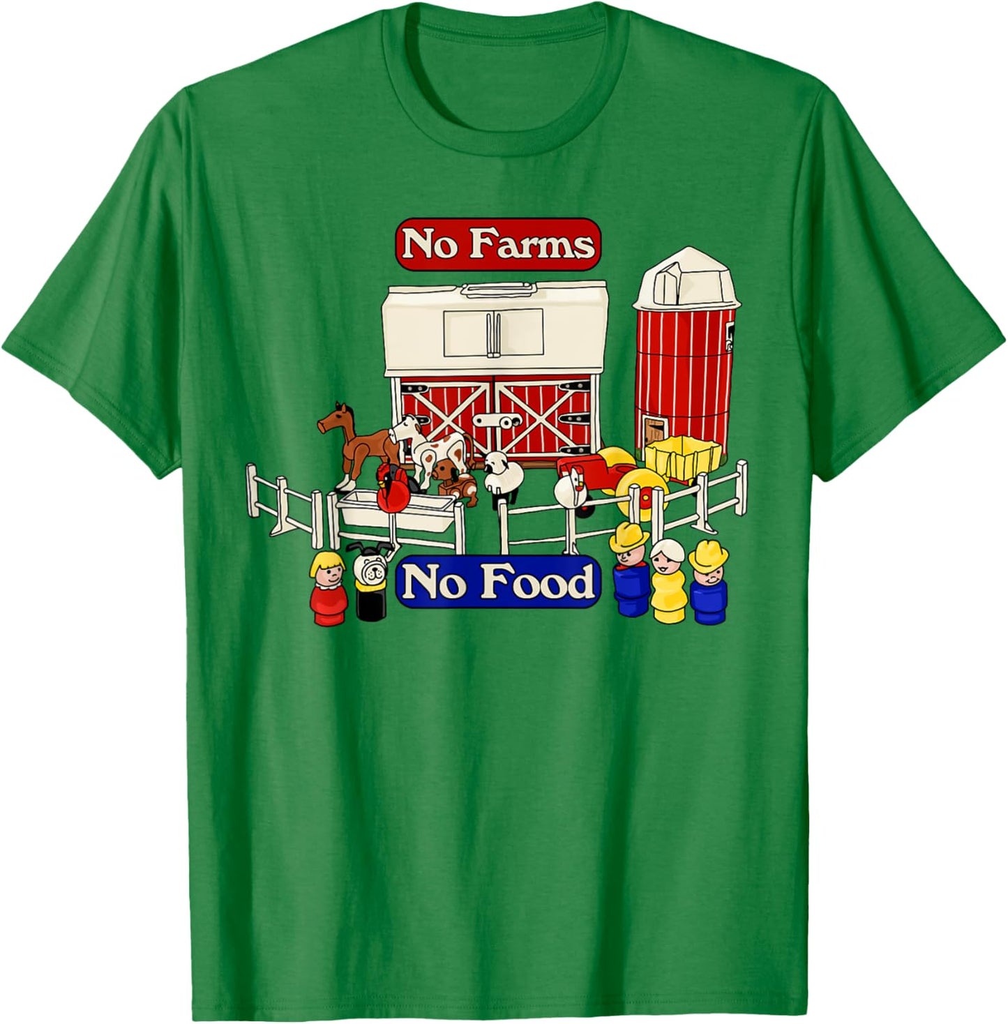 Little People Family Farm - No Farms No Food T-Shirt - T-Shirt | Irish Green