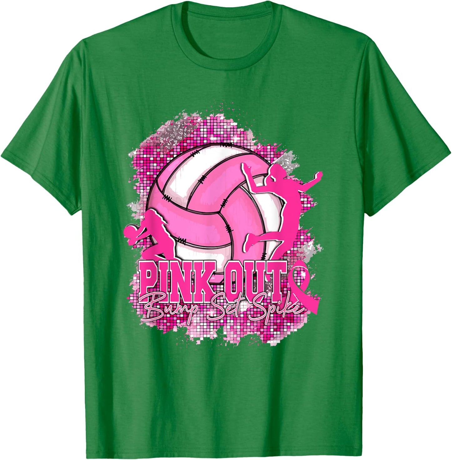 Pink Out Bump Set Spike Volleyball Breast Cancer Awareness T-Shirt - T-Shirt | Irish Green