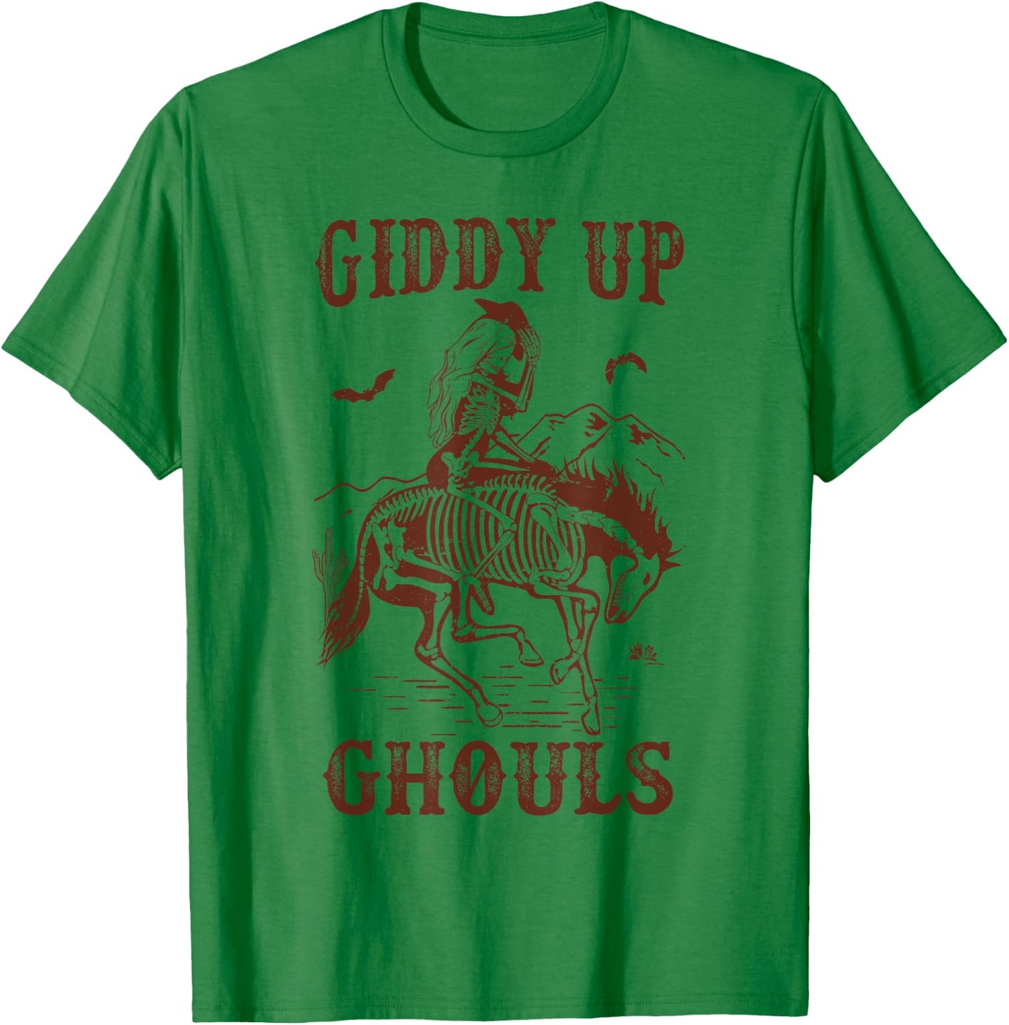 Giddy Up Ghouls Halloween Western Cowgirl Cowboy Skeleton T-Shirt - T-Shirt | Irish Green