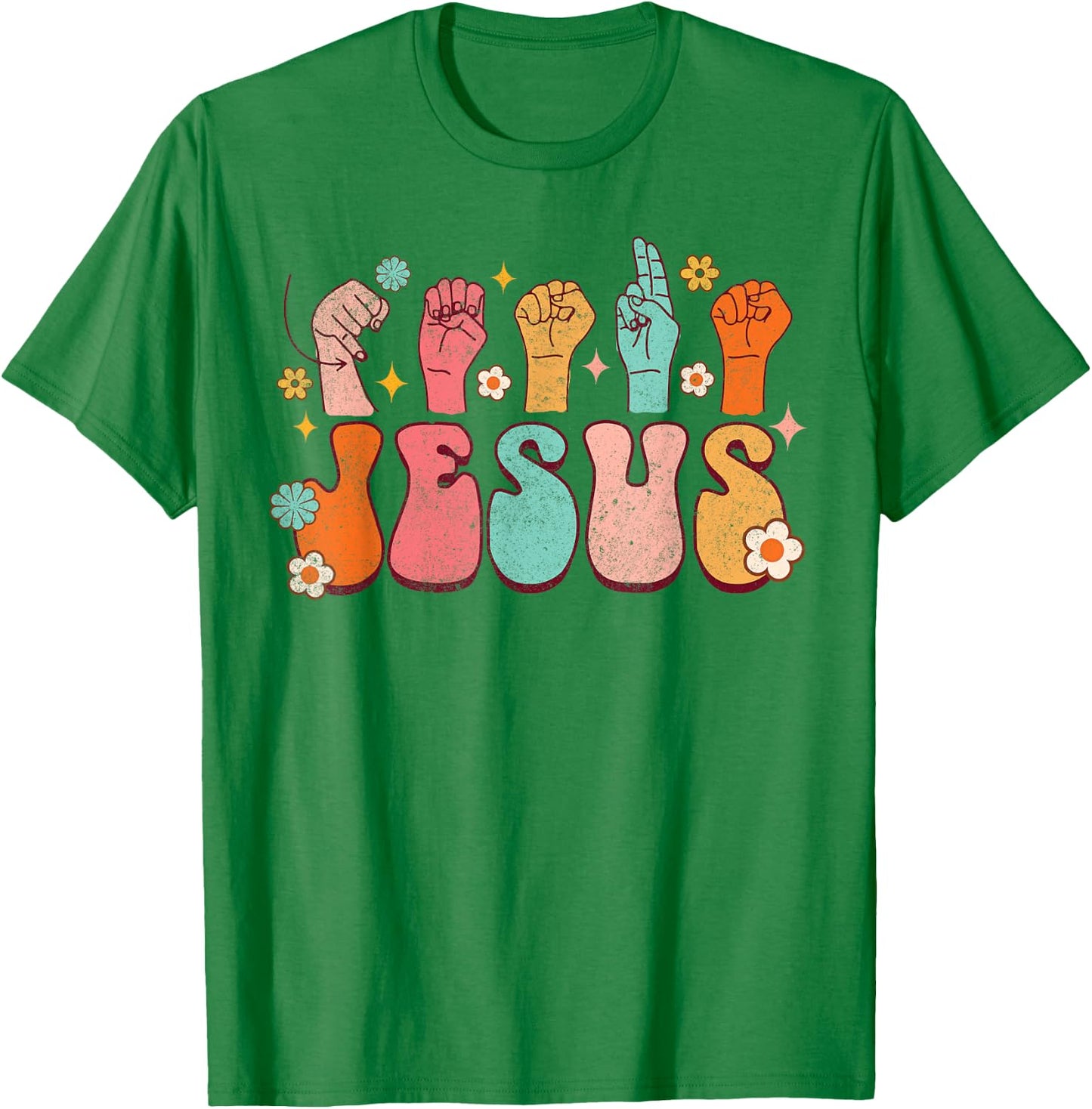 Jesus ASL Sign Language Christian ASL D/HH Teacher Groovy Men Women T-Shirt - T-Shirt | Irish Green