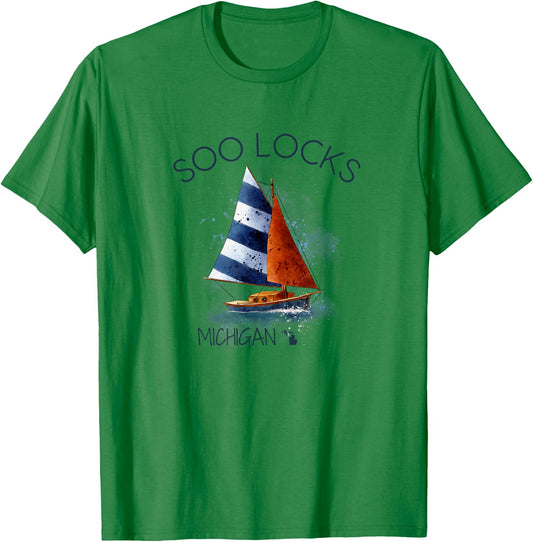 Michigan Michigander Soo Locks Sailing Souvenir Boat Gift T-Shirt - T-Shirt | Irish Green