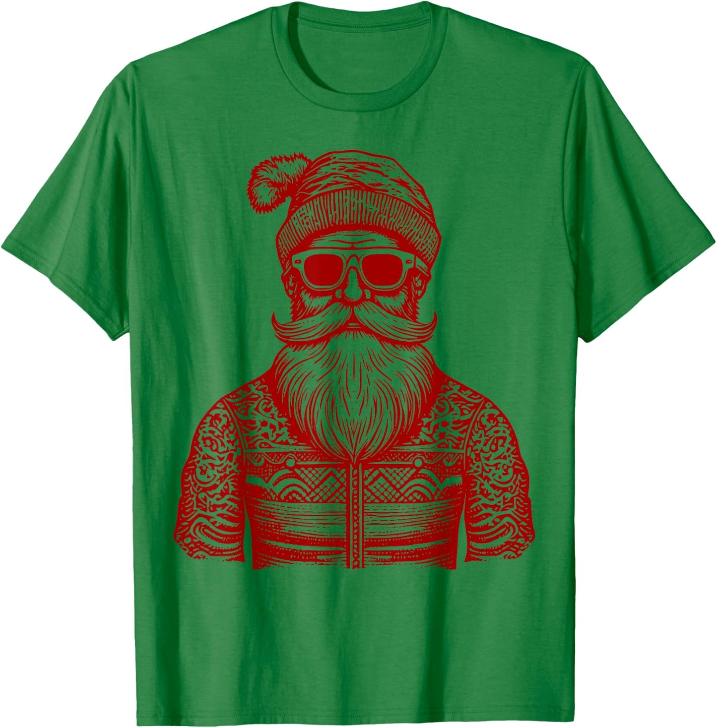 Cool Hip Santa Claus Christmas Hipster Dude Dad Ugly Sweater T-Shirt - T-Shirt | Irish Green