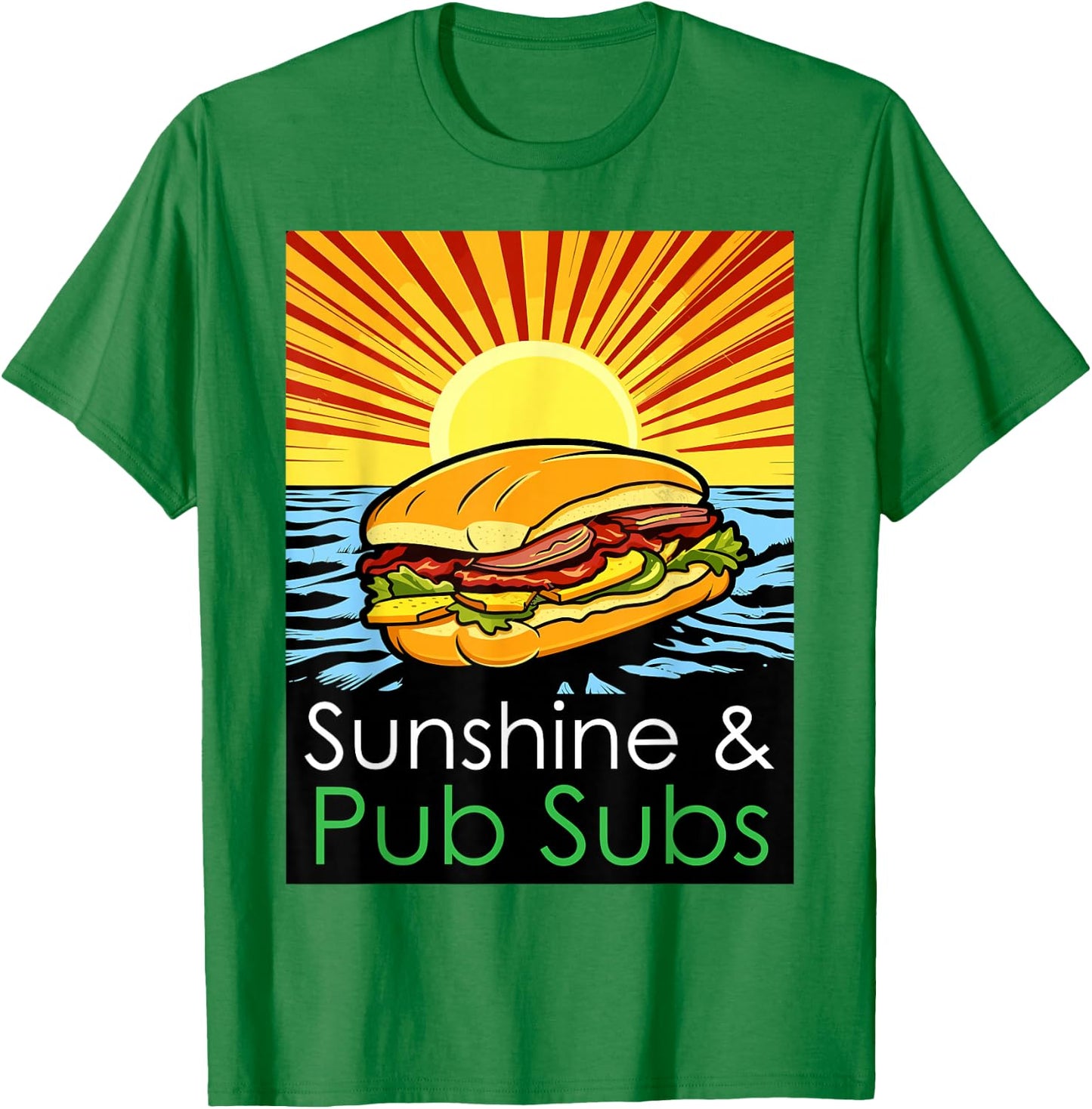 Sunshine and Pub Subs Funny Cute Beach Lover Sunset T-Shirt - T-Shirt | Irish Green