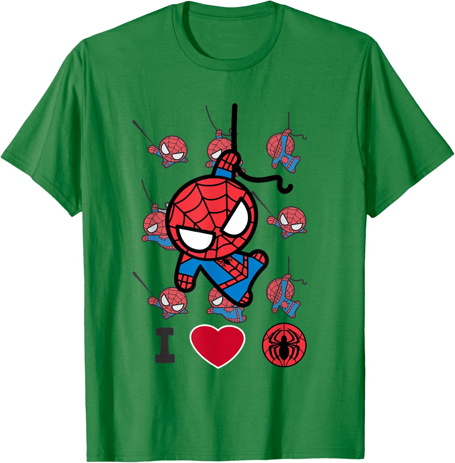 Marvel Kawaii Spider-Man I Heart Spidey Chibi Swinging T-Shirt - T-Shirt | Irish Green