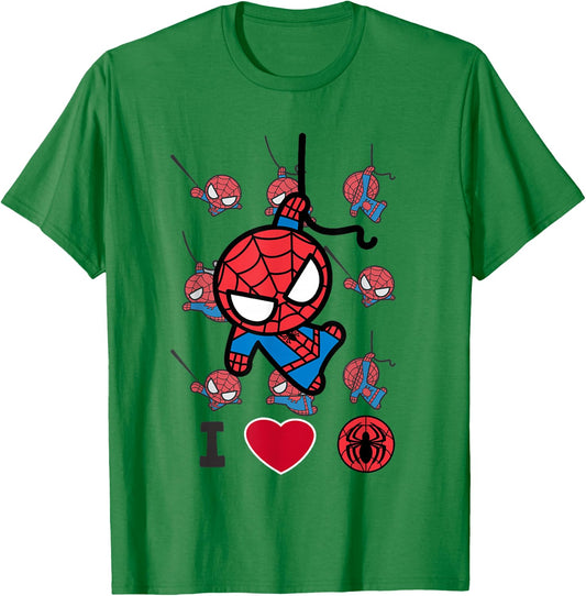 Marvel Kawaii Spider-Man I Heart Spidey Chibi Swinging T-Shirt - T-Shirt | Irish Green