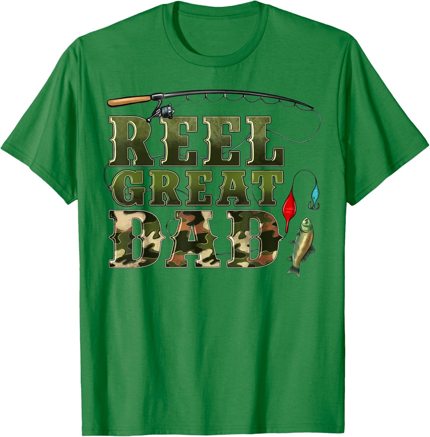 Camouflage Reel Great Dad Fishing Happy Fathers Day T-Shirt - T-Shirt | Irish Green