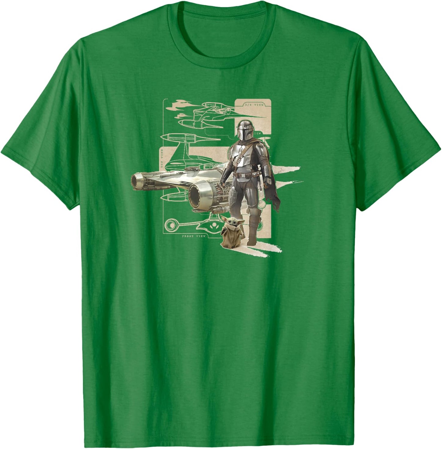 Star Wars: The Mandalorian & Child Starfighter Schematic T-Shirt - T-Shirt | Irish Green