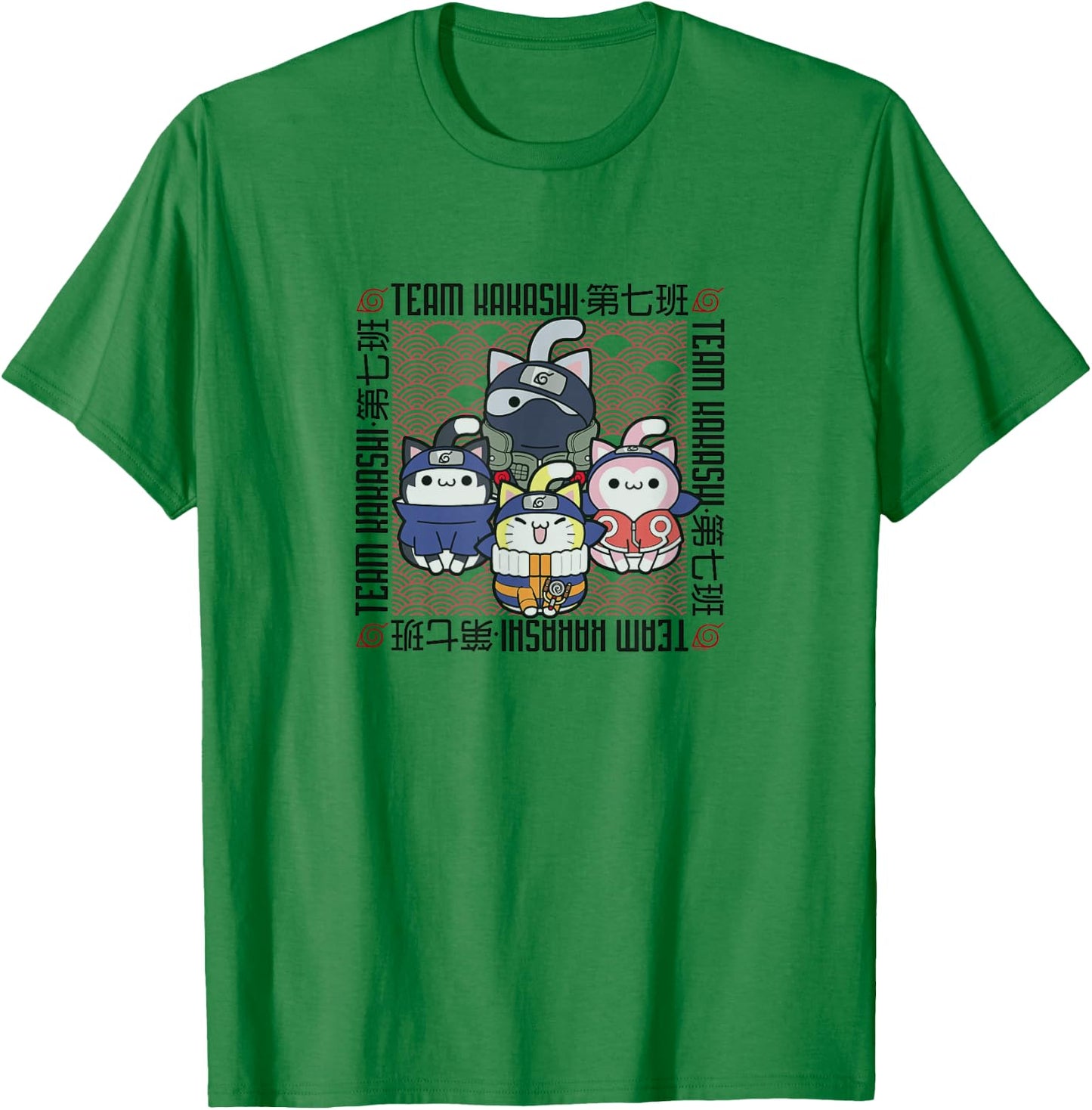 Nyaruto Team Kakashi Naruto Sasuke Sakura Group Shot T-Shirt - T-Shirt | Irish Green