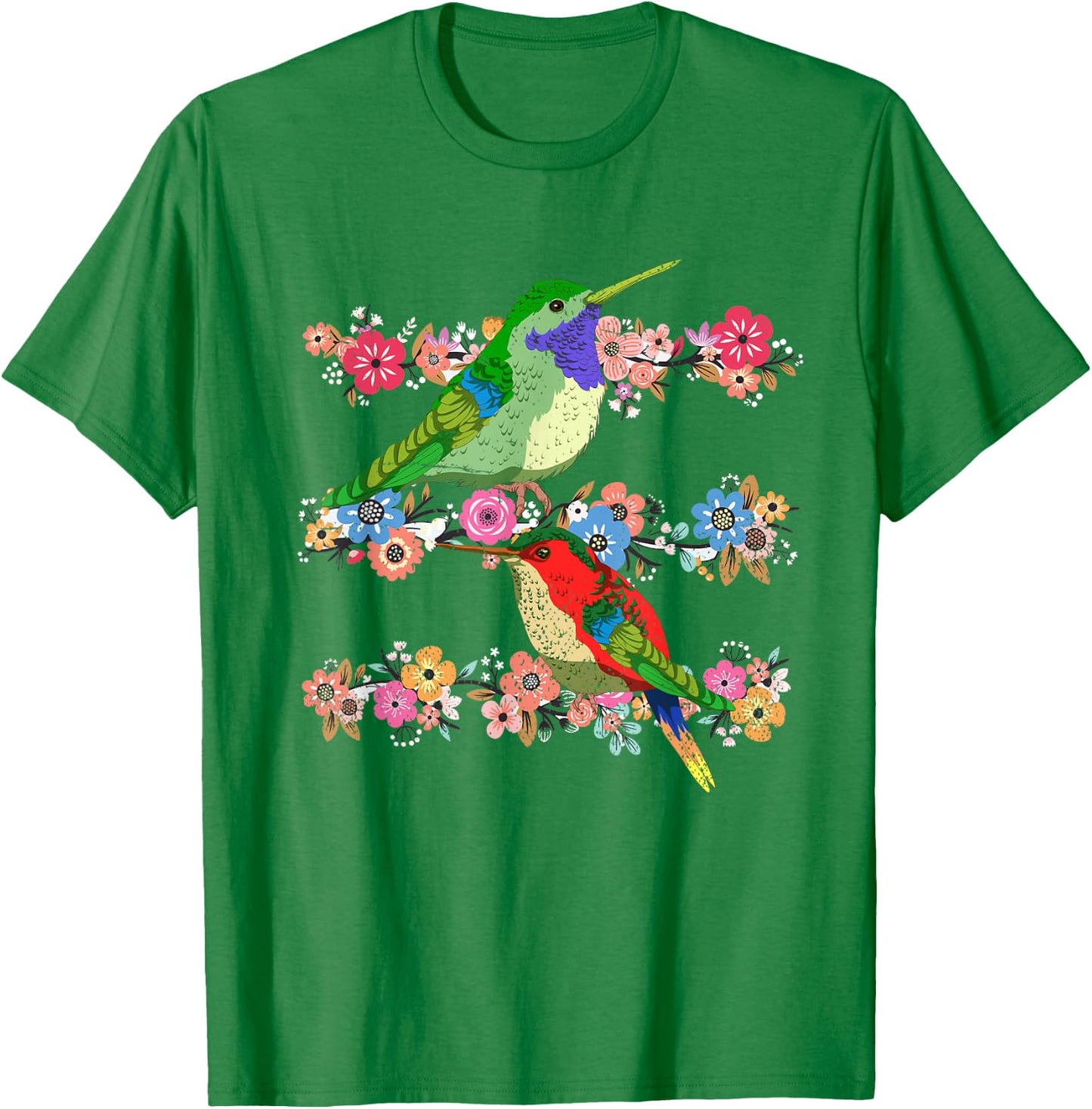 Animal Lover Flowers Pretty Bird Floral Vintage Hummingbird T-Shirt - T-Shirt | Irish Green