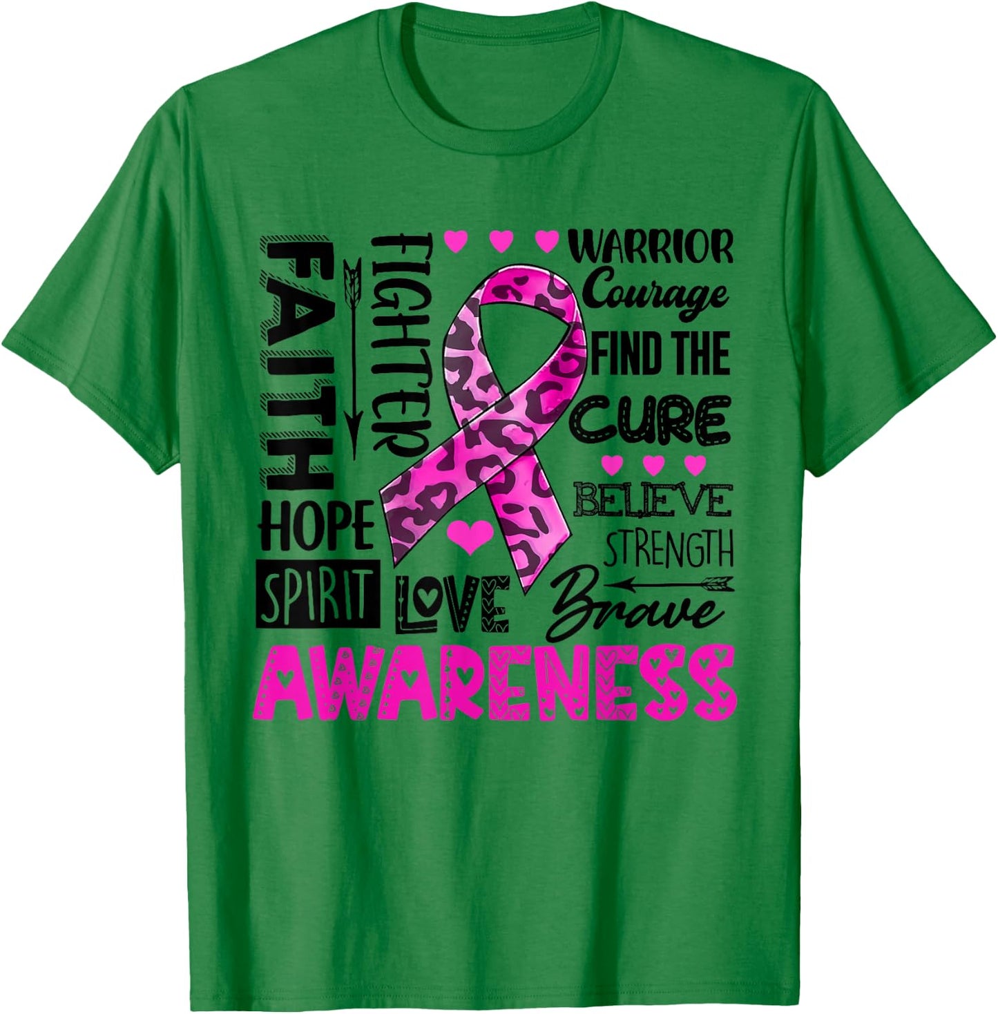 Breast Cancer Awareness Survivor Warrior Leopard Pink Ribbon T-Shirt - T-Shirt | Irish Green