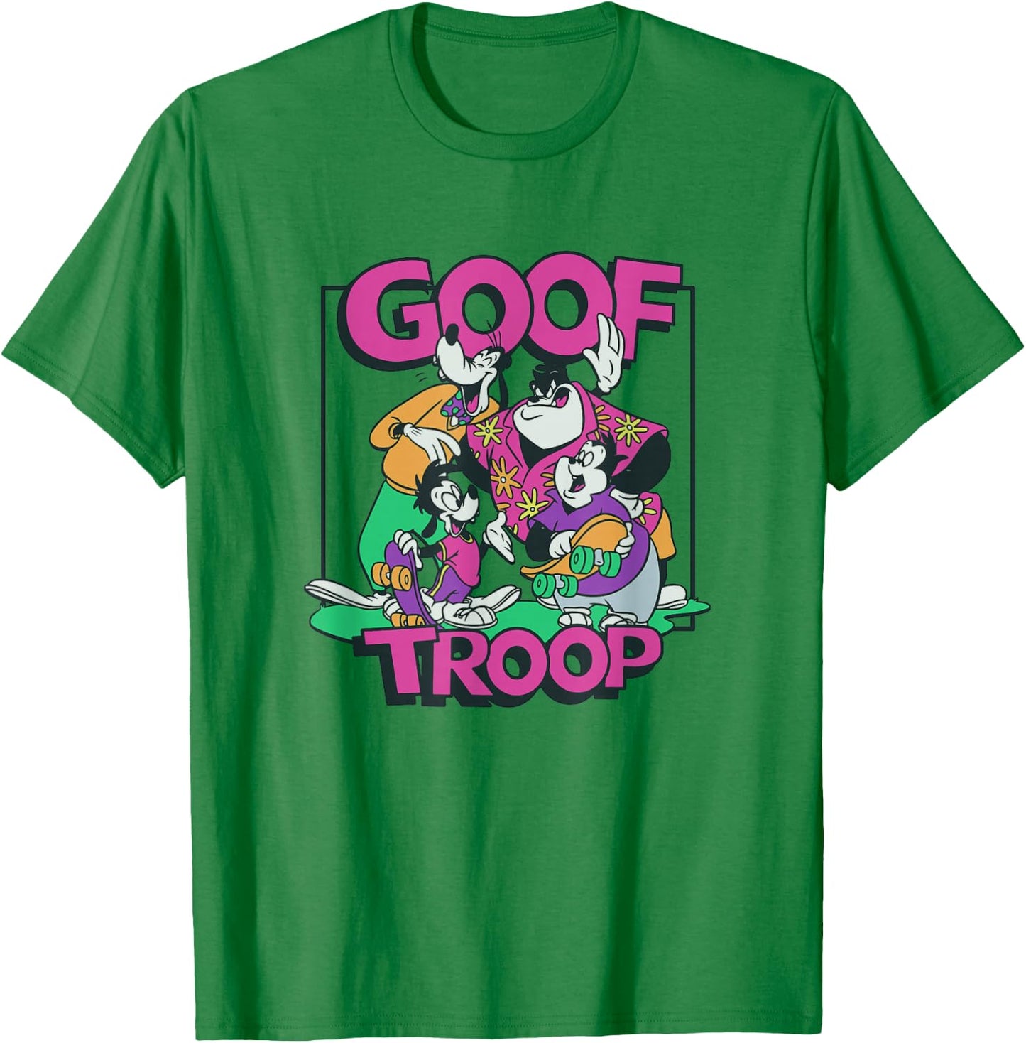 Disney A Goofy Movie Goof Troop Neon Group Shot Portrait T-Shirt - T-Shirt | Irish Green