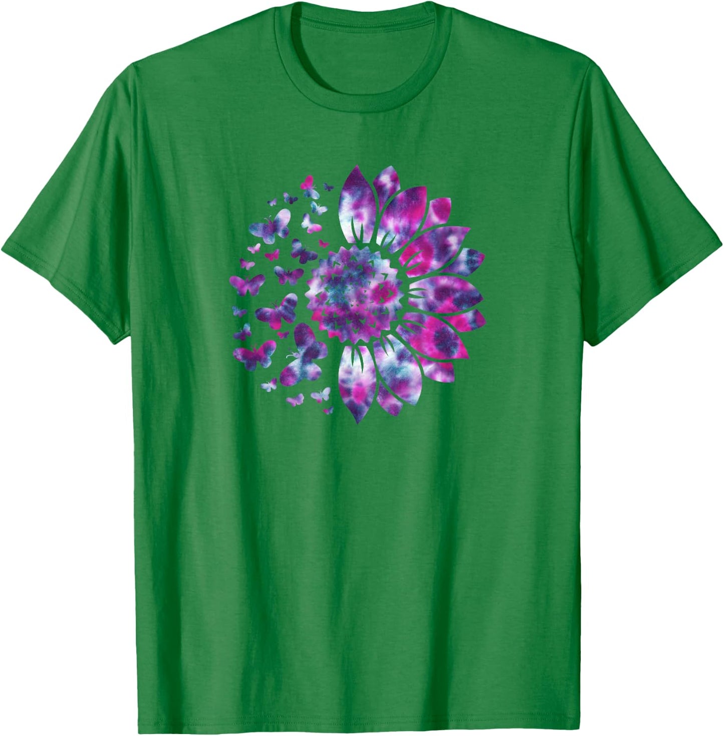 Sunflower Sun Flower Tie Dye Daisy Butterflies Women Girls T-Shirt - T-Shirt | Irish Green