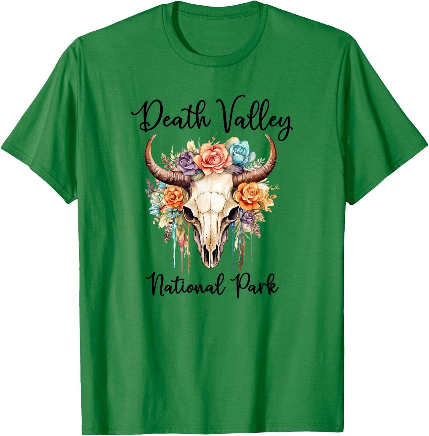DEATH VALLEY NATIONAL PARK Skull with Colorful Flowers T-Shirt - T-Shirt | Irish Green
