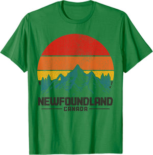 Newfoundland Canada Vintage Mountains Hiking Nature Canadian T-Shirt - T-Shirt | Irish Green
