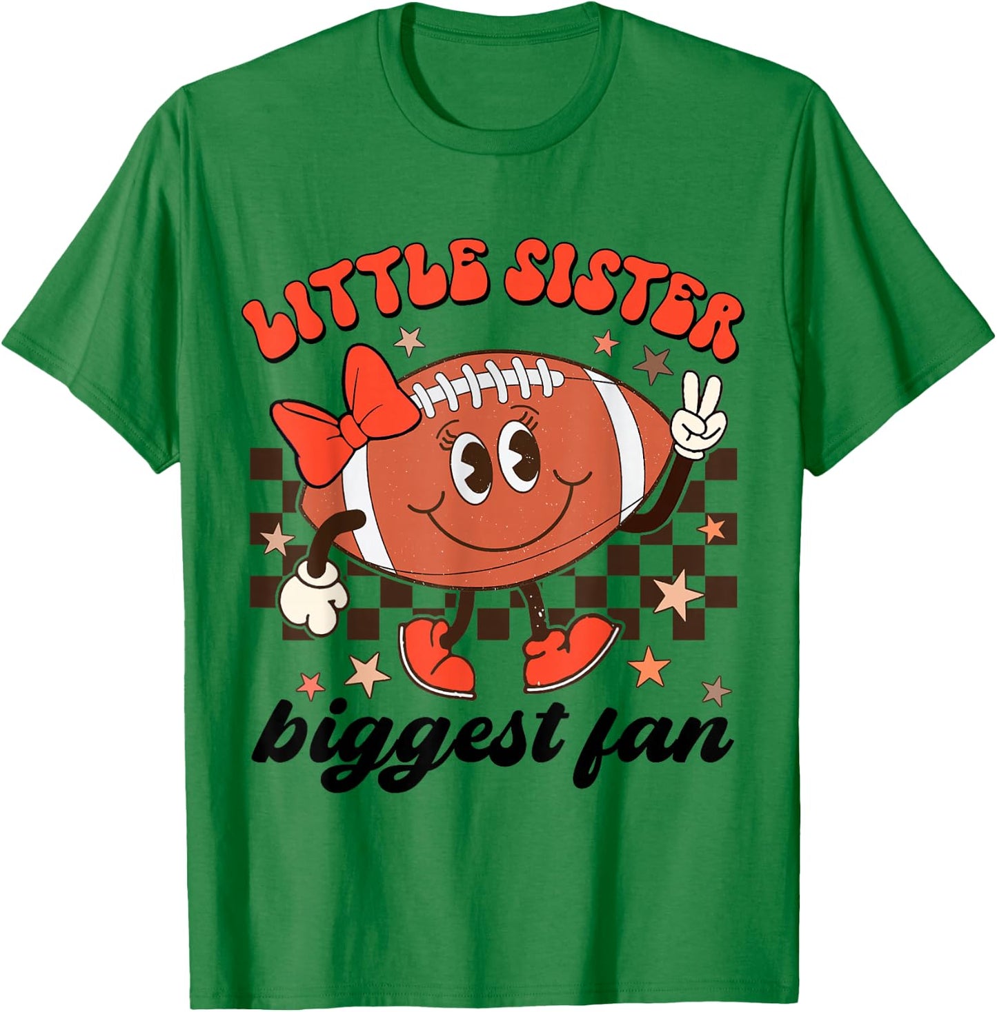 Little Sister Biggest Fan Football Groovy Game Day Girls Kid T-Shirt - T-Shirt | Irish Green