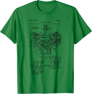Vintage Engine Block Blueprint Diagram – Men's Car Graphic T-Shirt - T-Shirt | Irish Green