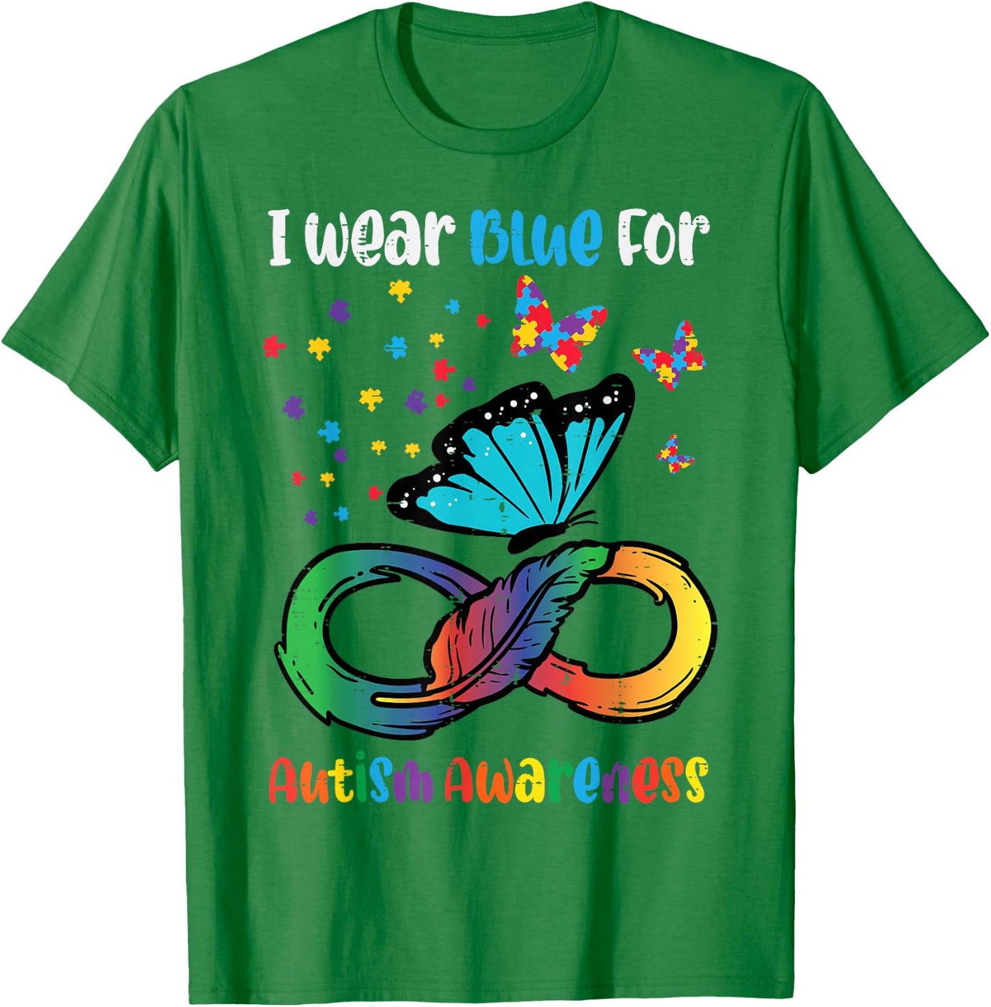 Blue For Autism Awareness Infinity Butterfly Women Men Kids T-Shirt - T-Shirt | Irish Green