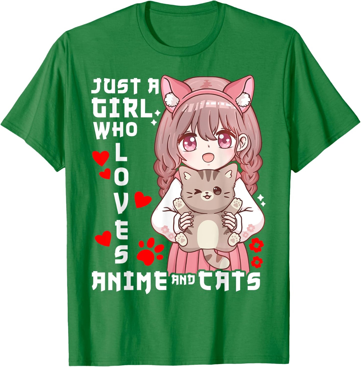 Anime Cat Girl Just a Girl Who Loves Anime and Cats T-Shirt - T-Shirt | Irish Green