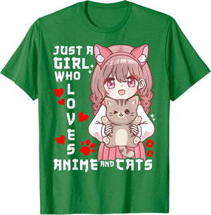 Anime Cat Girl Just a Girl Who Loves Anime and Cats T-Shirt - T-Shirt | Irish Green