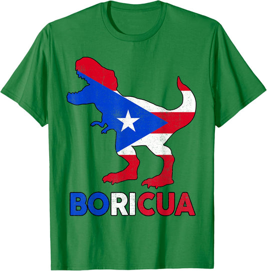 Boricua Puerto Rico Boys Dino Rican Flag Hispanic Heritage T-Shirt - T-Shirt | Irish Green