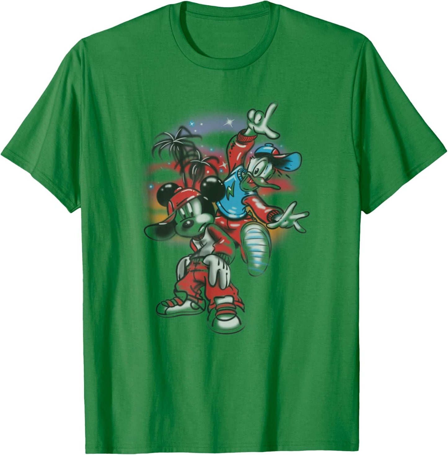 Disney Mickey And Friends Air Brush Graffiti Mickey & Donald T-Shirt - T-Shirt | Irish Green